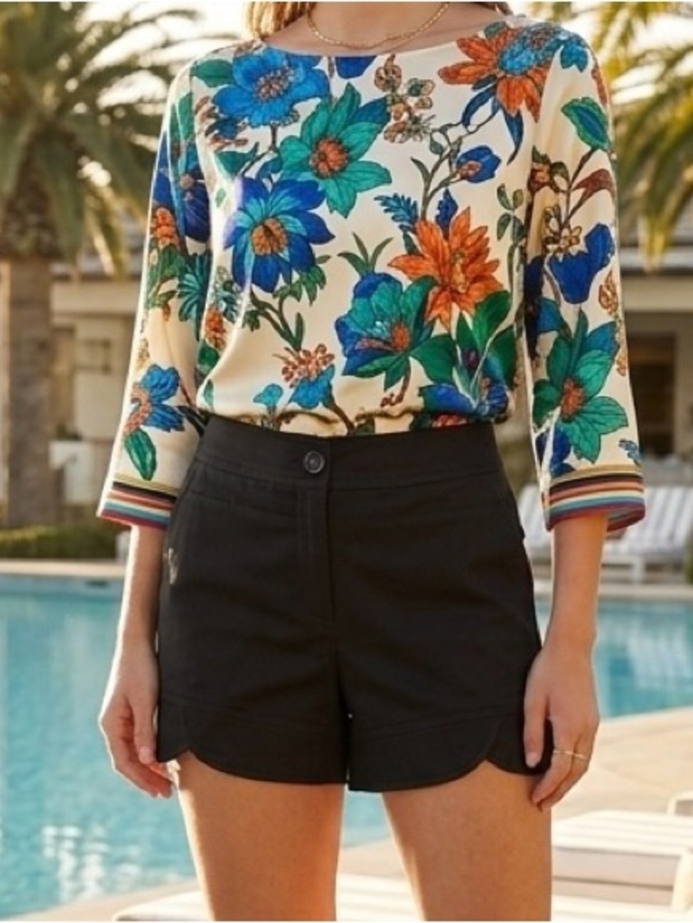Trina Turk x Banana Republic Black Tailored Shorts Tulip Cuff